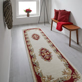 Royal Cream and Red Traditional Wool Runner Rug - Pendle Village Furniture